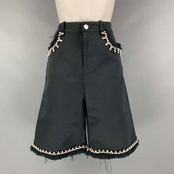 AREA Pants - AREA Black Polyester Beaded Zip Fly Shorts
